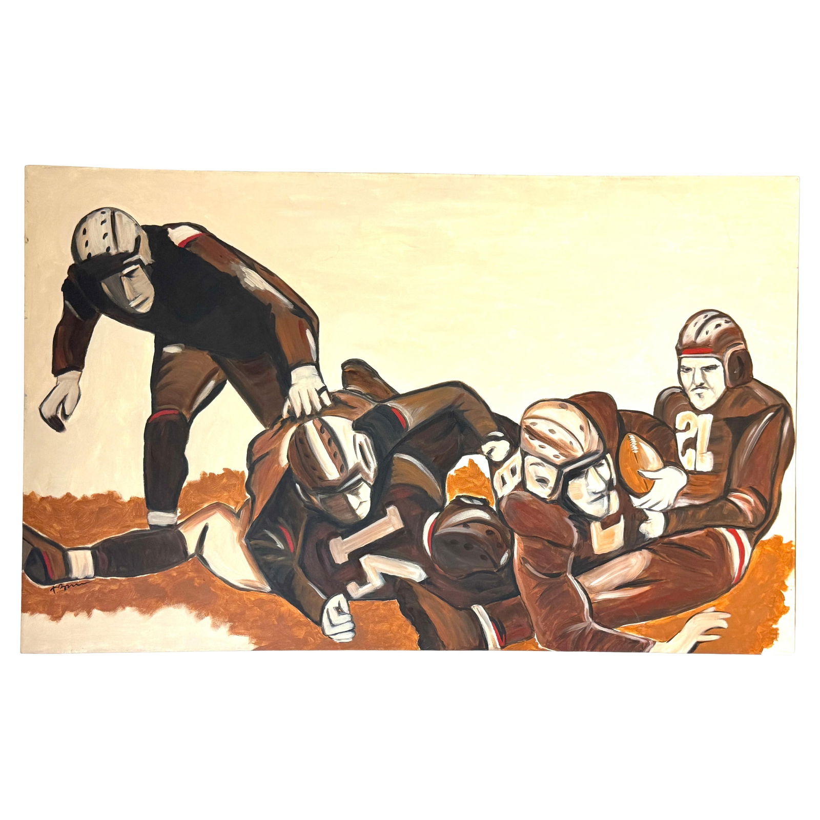 The Pile-Up: 1930s FootballMid-Century Oil on Canvas by T. Byrne, 30" x 48" - 9