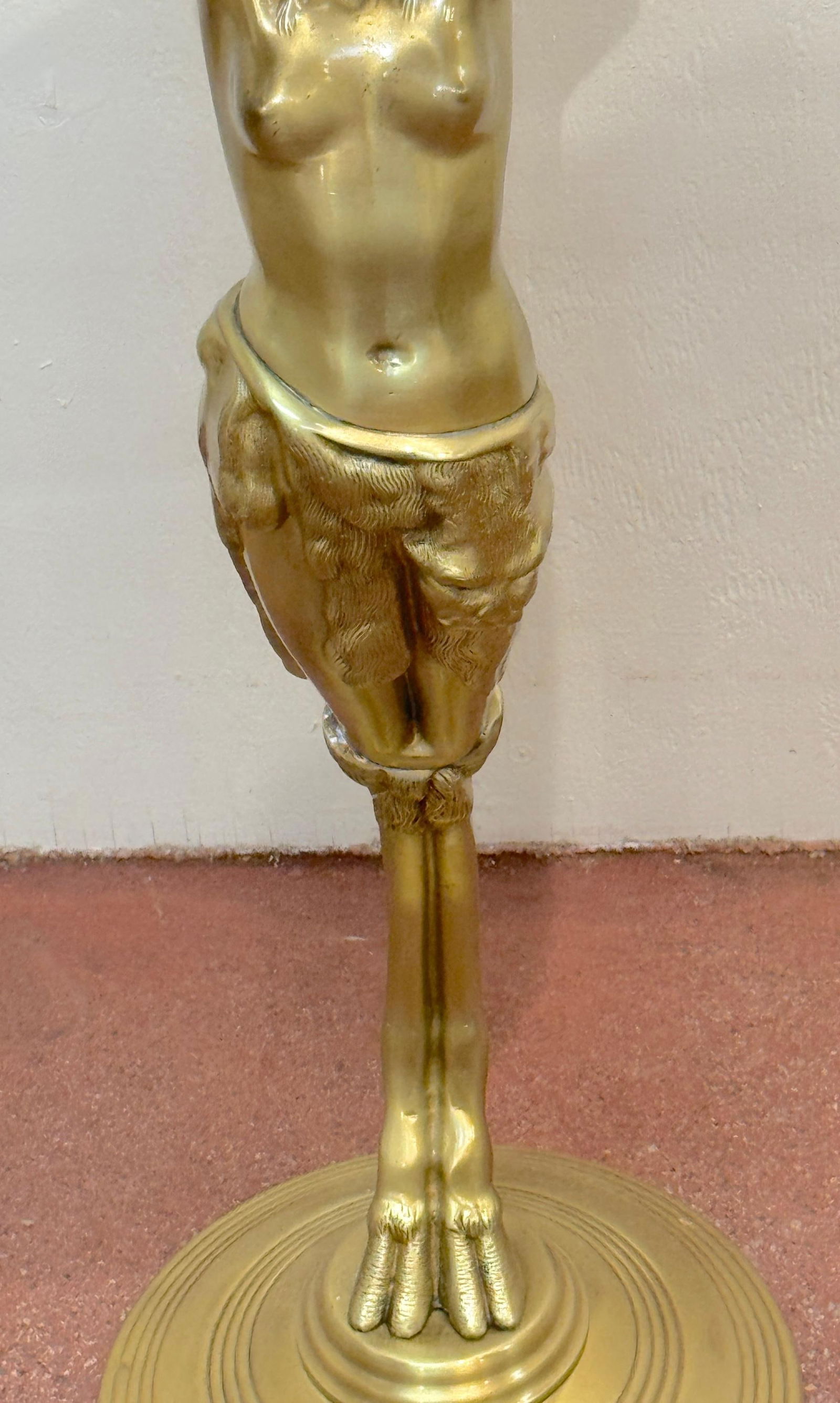 French Belle Époque Gilt Brass & Onyx Satyress Caryatid Pedestal, Circa 1900s - 14