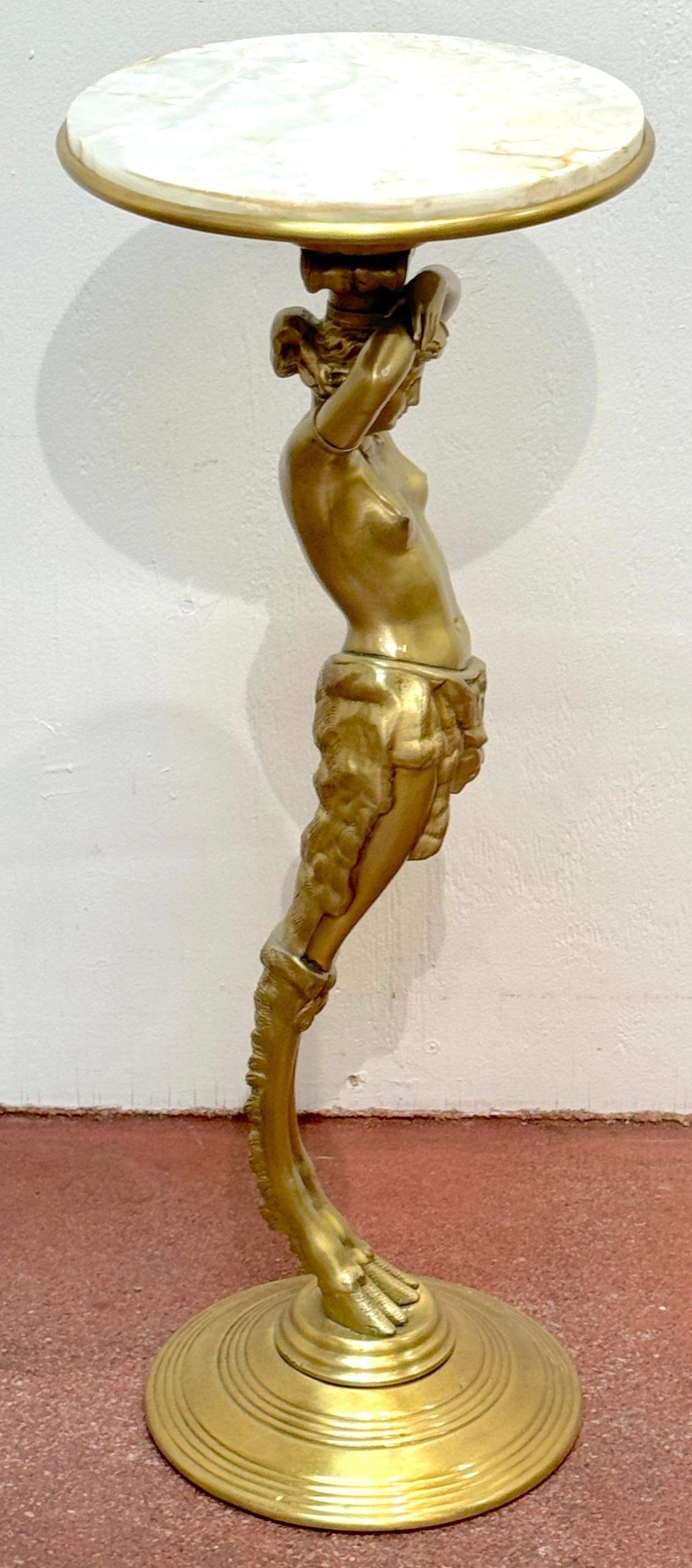 French Belle Époque Gilt Brass & Onyx Satyress Caryatid Pedestal, Circa 1900s - 15