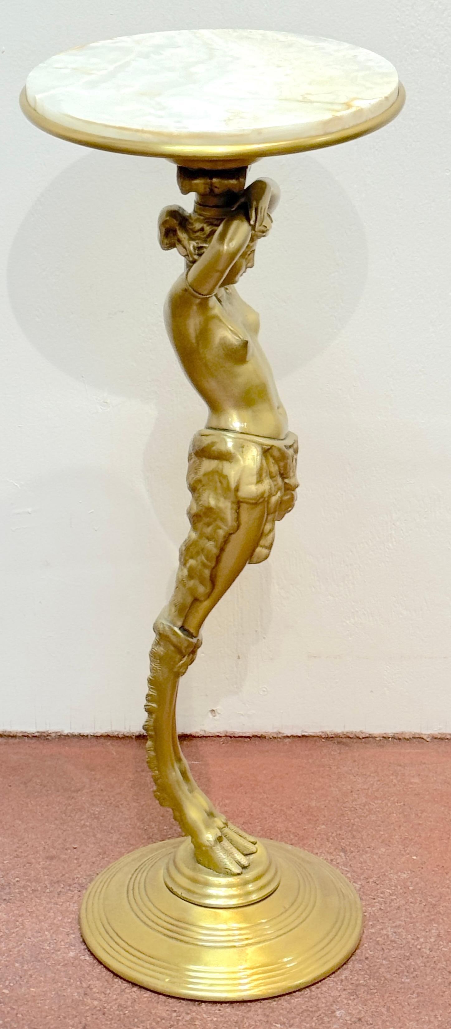 French Belle Époque Gilt Brass & Onyx Satyress Caryatid Pedestal, Circa 1900s - 16