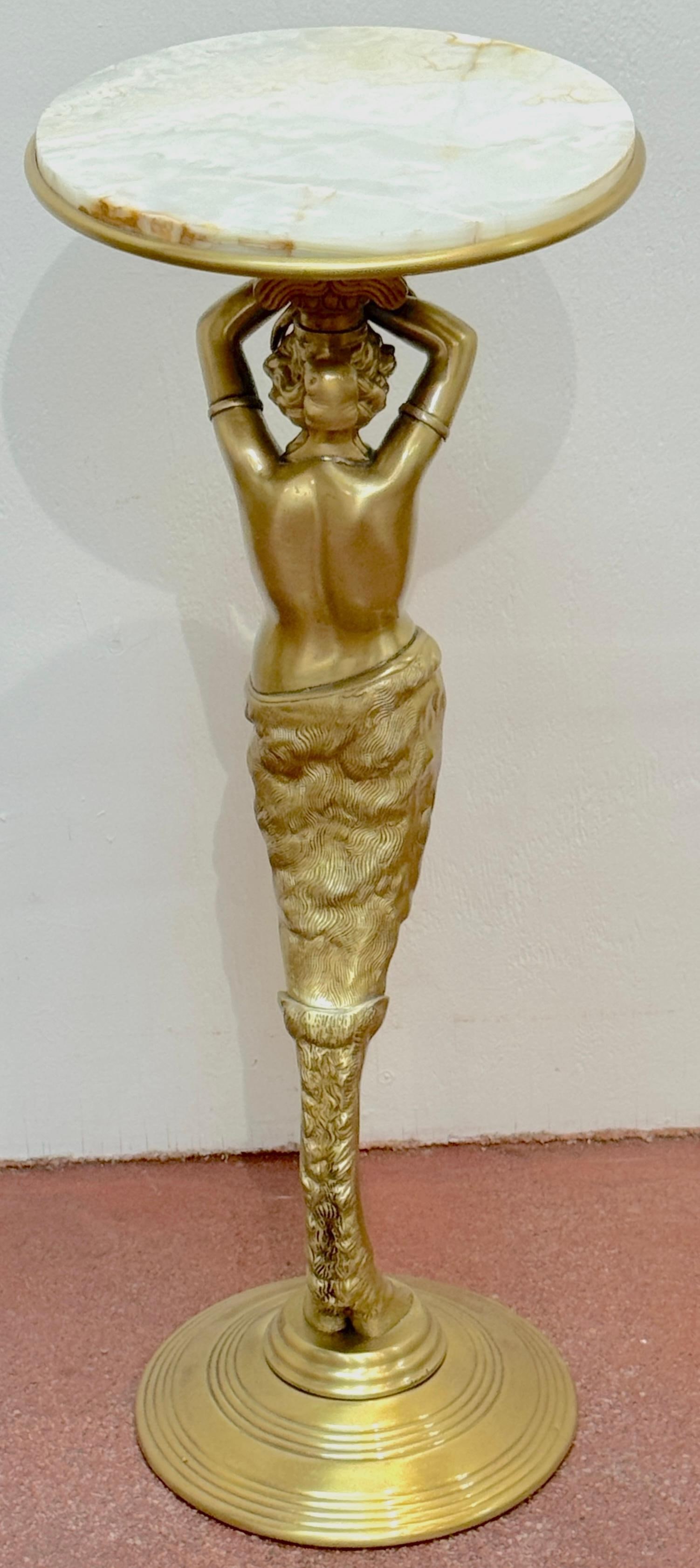 French Belle Époque Gilt Brass & Onyx Satyress Caryatid Pedestal, Circa 1900s - 17