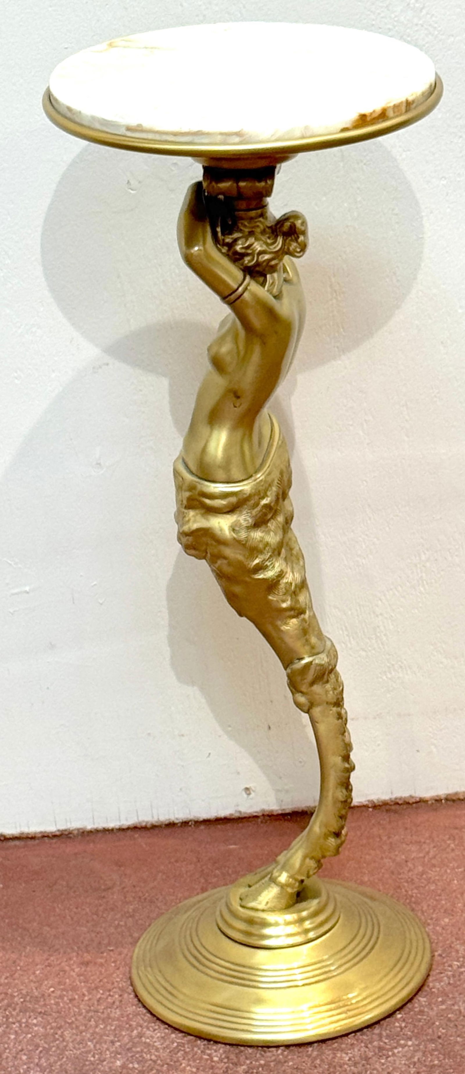 French Belle Époque Gilt Brass & Onyx Satyress Caryatid Pedestal, Circa 1900s - 3