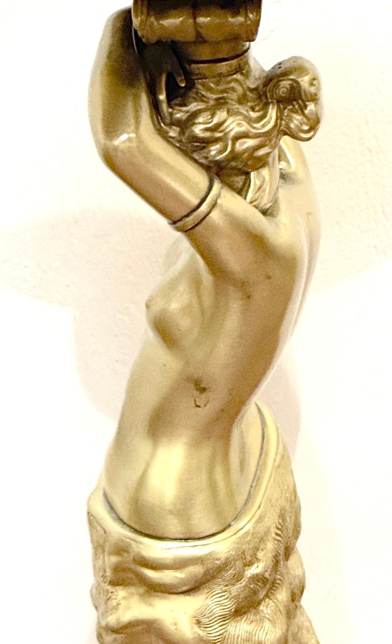 French Belle Époque Gilt Brass & Onyx Satyress Caryatid Pedestal, Circa 1900s - 4