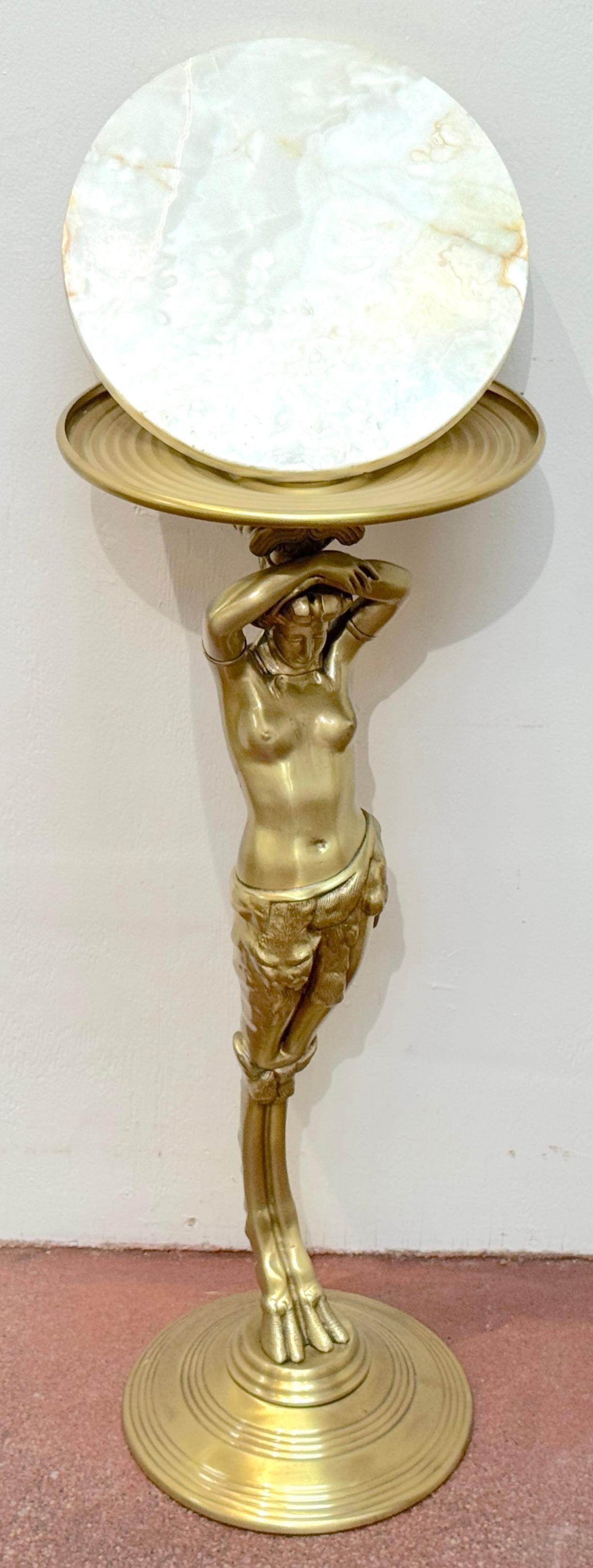 French Belle Époque Gilt Brass & Onyx Satyress Caryatid Pedestal, Circa 1900s - 6