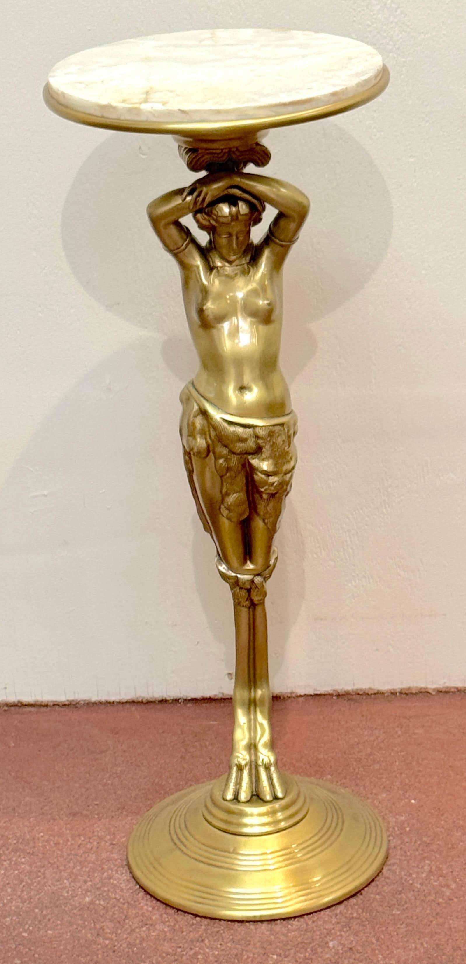 French Belle Époque Gilt Brass & Onyx Satyress Caryatid Pedestal, Circa 1900s - 8