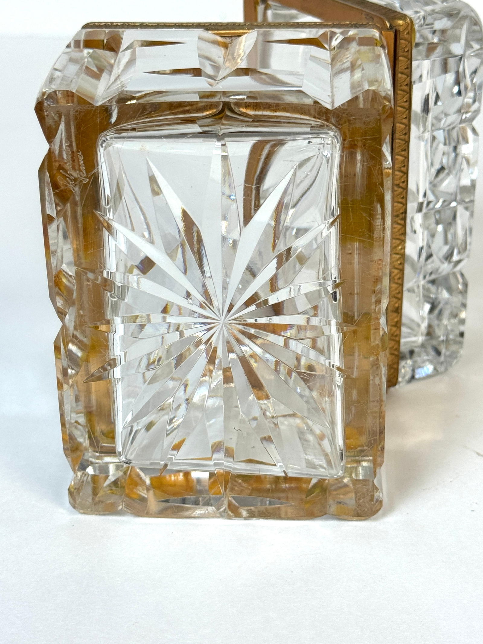 Charles X Style French Ormolu Optic Cut Crystal Box, Signed Lehmann France - 4