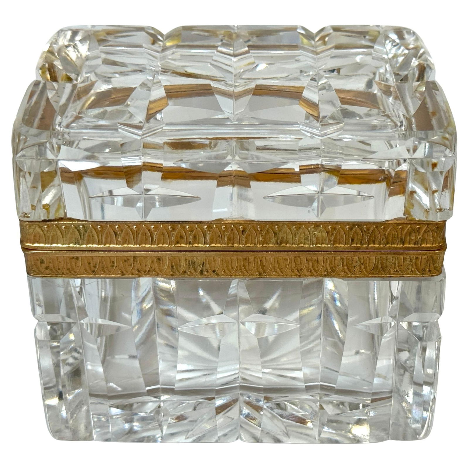 Charles X Style French Ormolu Optic Cut Crystal Box, Signed Lehmann France - 6