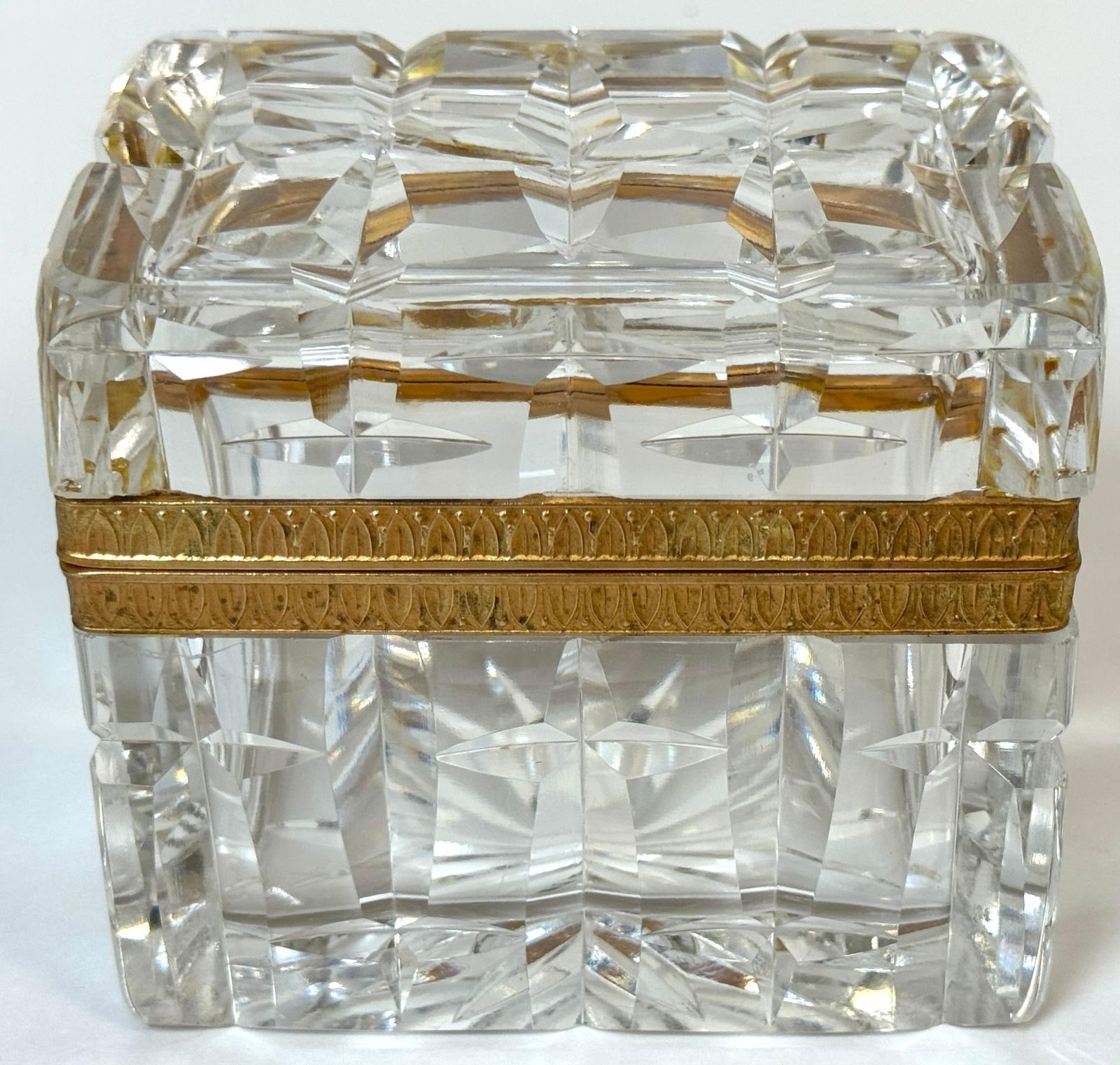 Charles X Style French Ormolu Optic Cut Crystal Box, Signed Lehmann France - 7
