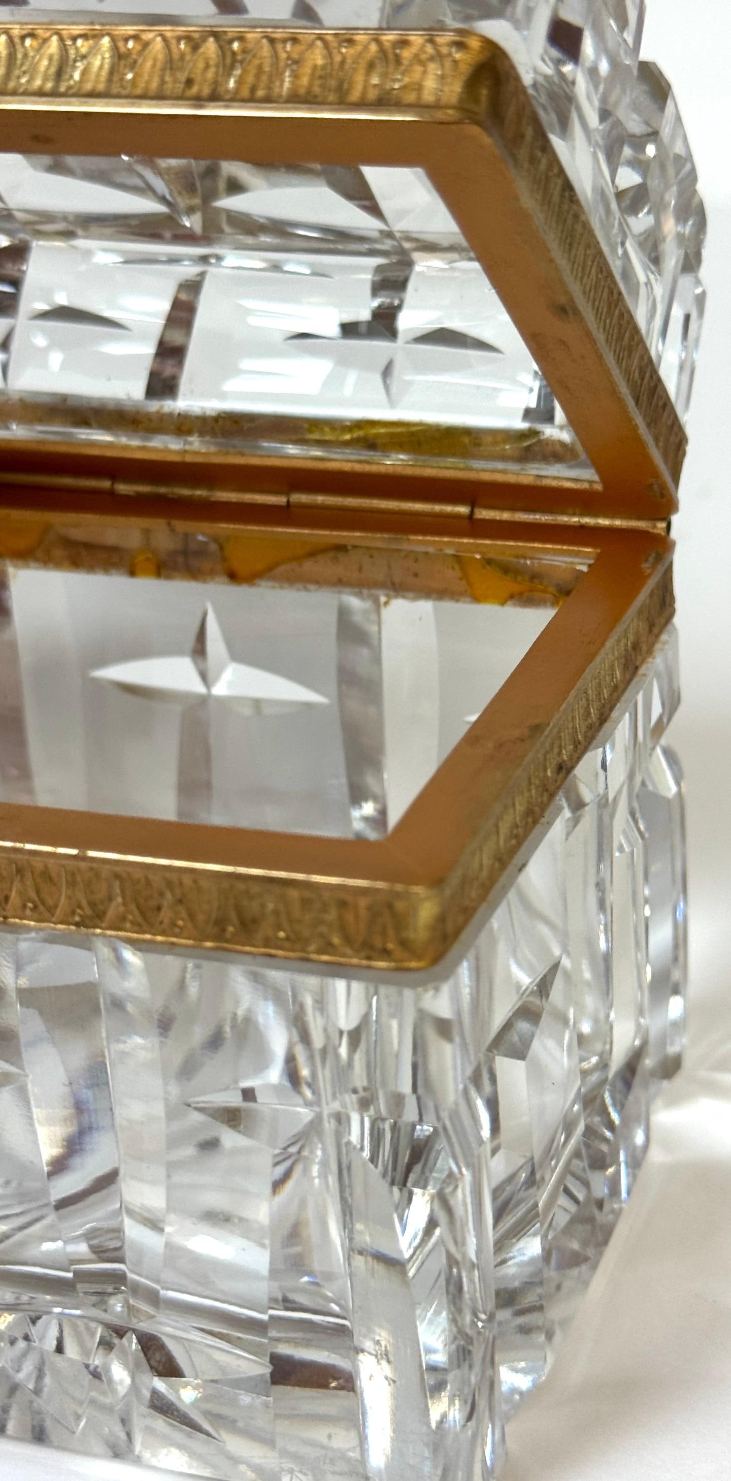 Charles X Style French Ormolu Optic Cut Crystal Box, Signed Lehmann France - 8