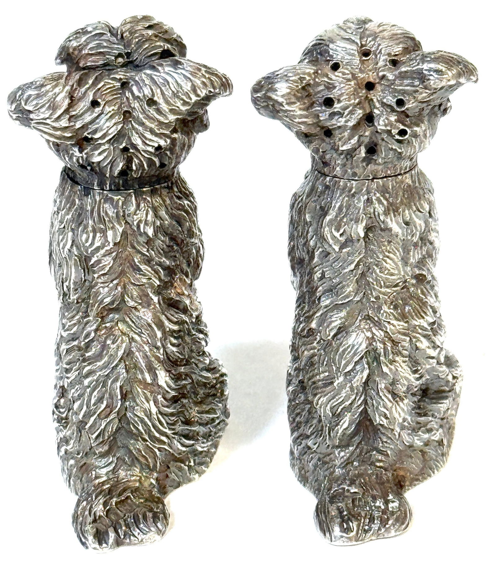 Pair Edwardian Sterling Terrier Salt & Pepper London, Jonathan Howell, 1906/1913 - 14