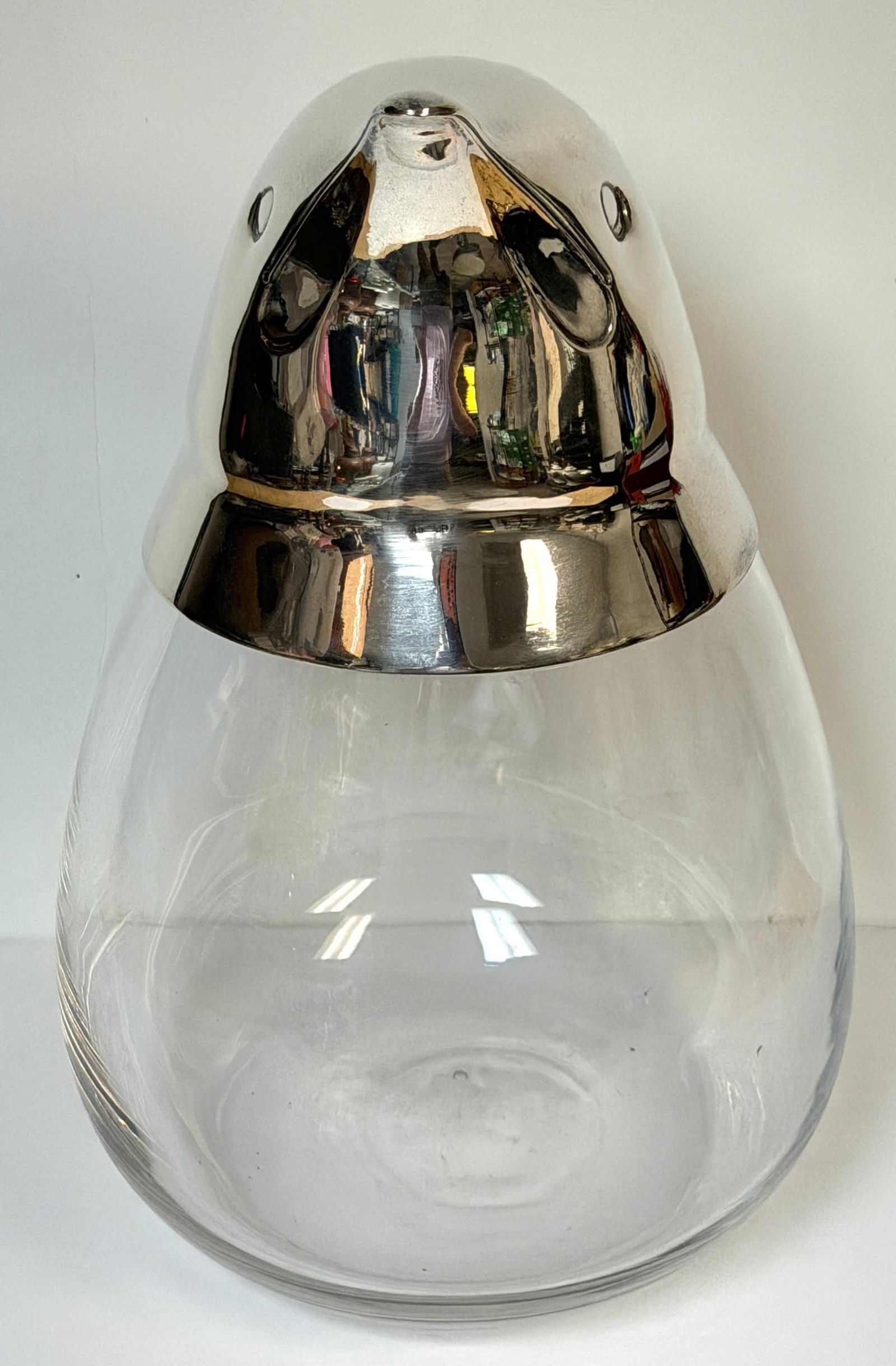 Large Italian Modern Sterling Silver & Crystal Penguin Ice Bucket, 16" High - 12