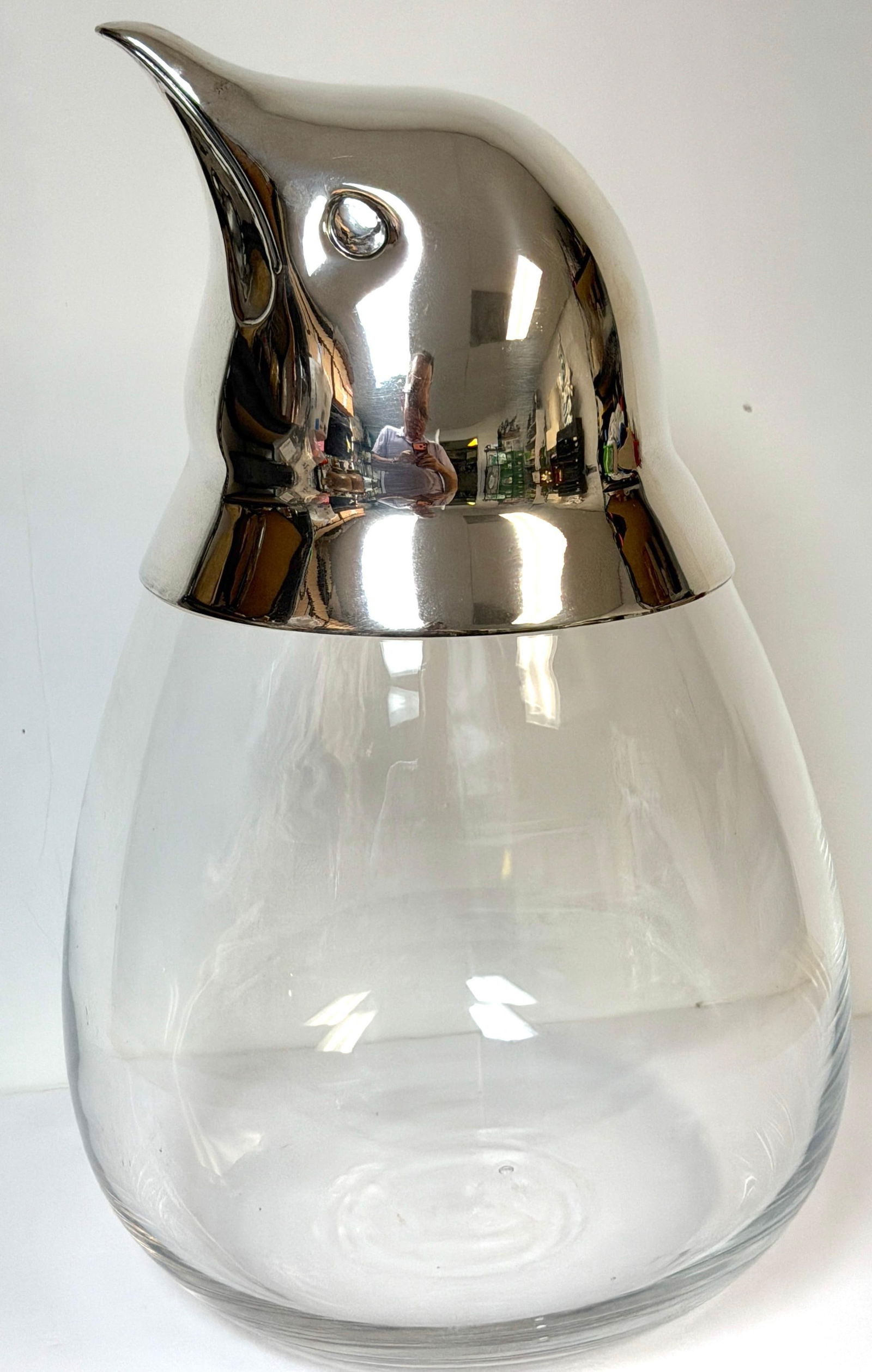 Large Italian Modern Sterling Silver & Crystal Penguin Ice Bucket, 16" High - 8