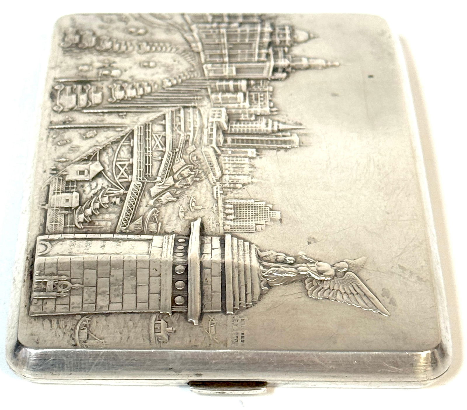Chinese Export Silver Cigarette Case Depicting the Bund and the Angel of Peace - 16