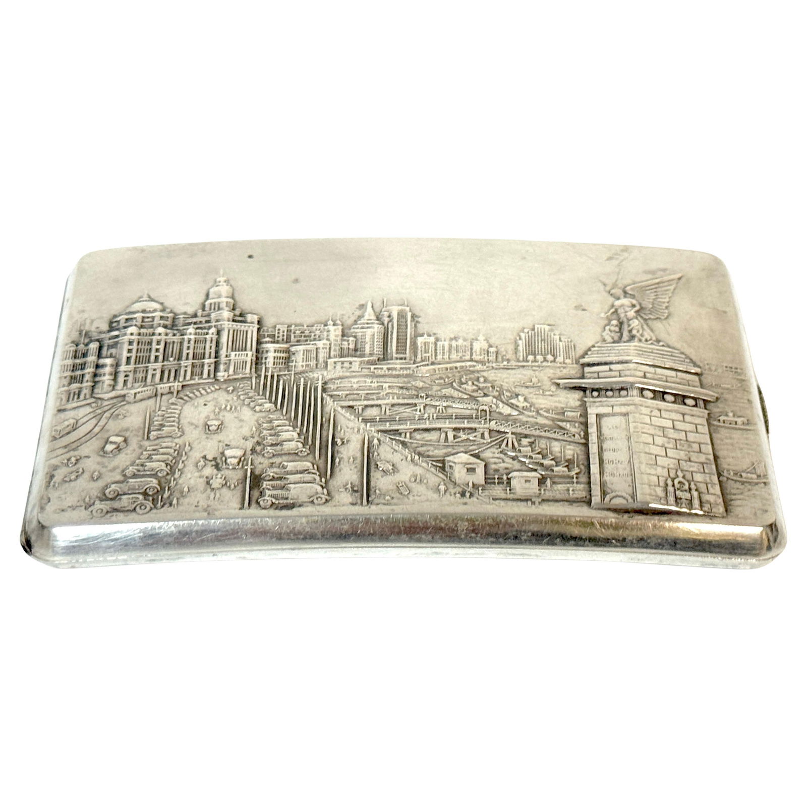 Chinese Export Silver Cigarette Case Depicting the Bund and the Angel of Peace - 3
