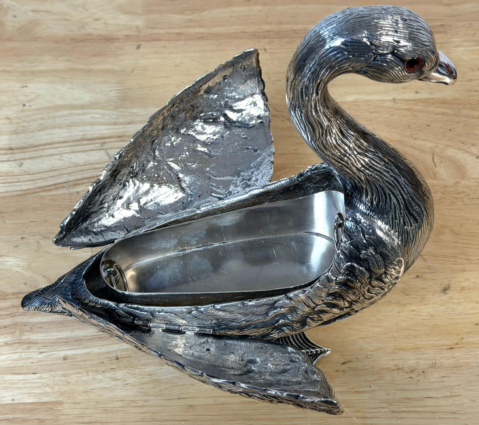 Articulated Silver-Plated Bronze Swan Box-/ Bonbonnière or Cache Pot - 18