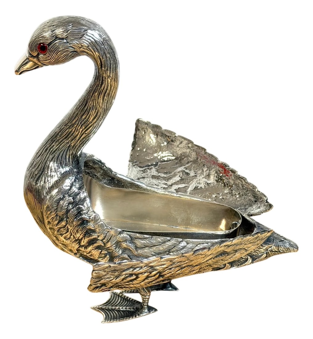 Articulated Silver-Plated Bronze Swan Box-/ Bonbonnière or Cache Pot (1 of 18)