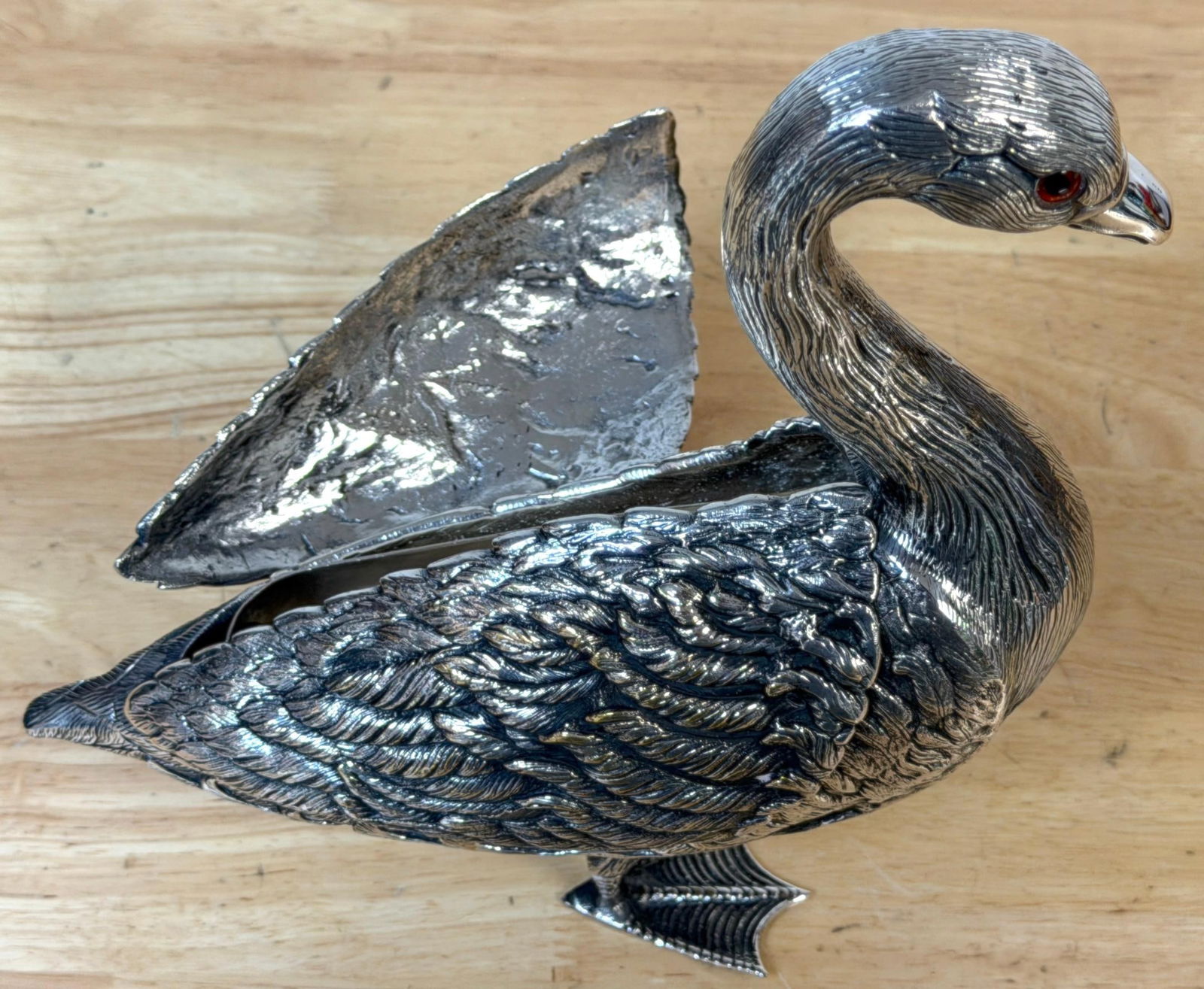 Articulated Silver-Plated Bronze Swan Box-/ Bonbonnière or Cache Pot - 3