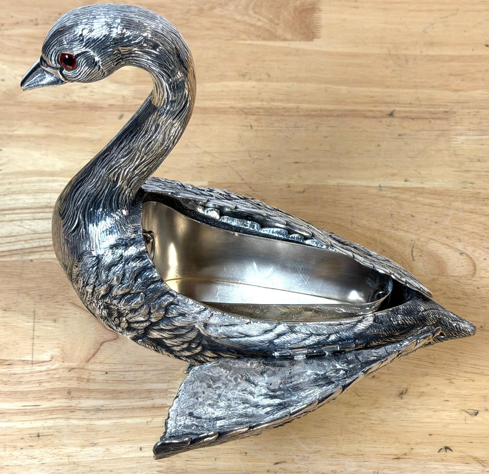 Articulated Silver-Plated Bronze Swan Box-/ Bonbonnière or Cache Pot - 4