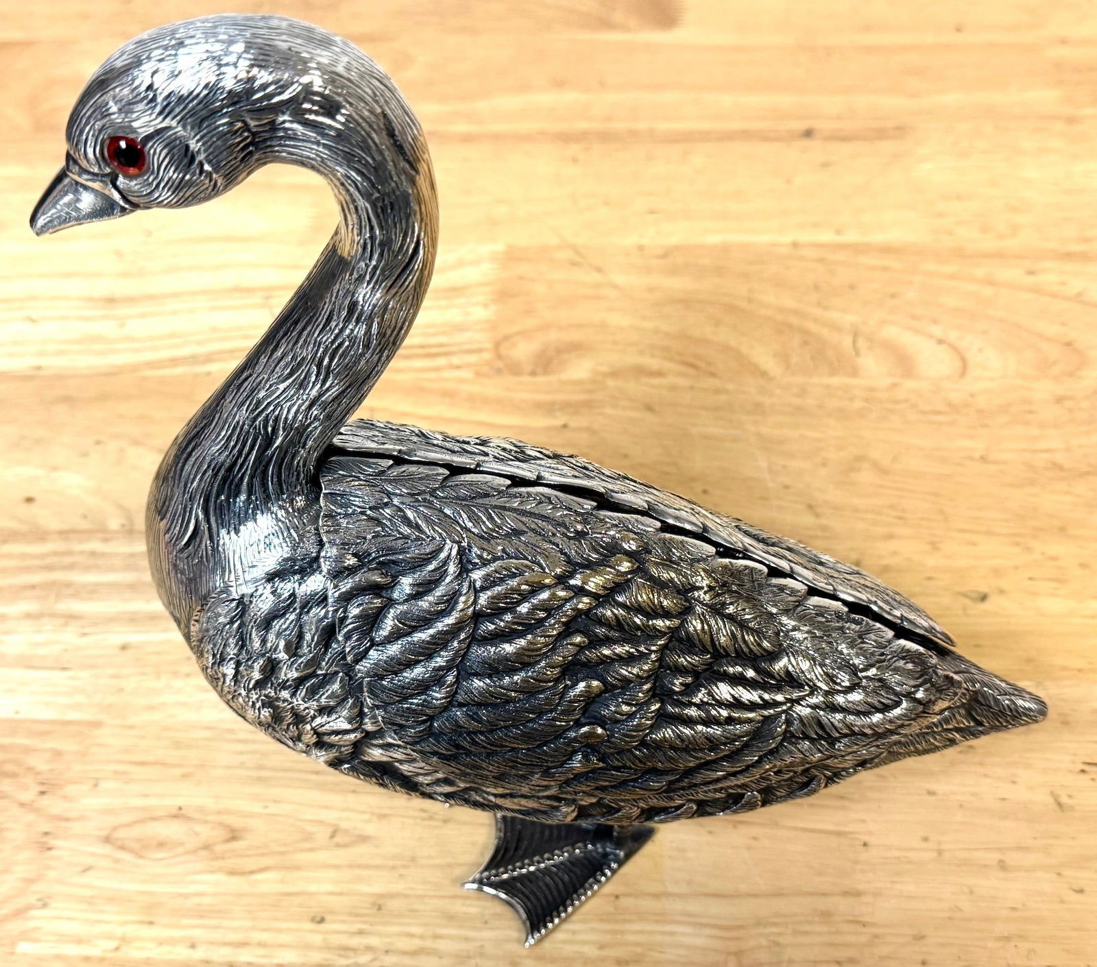 Articulated Silver-Plated Bronze Swan Box-/ Bonbonnière or Cache Pot - 5