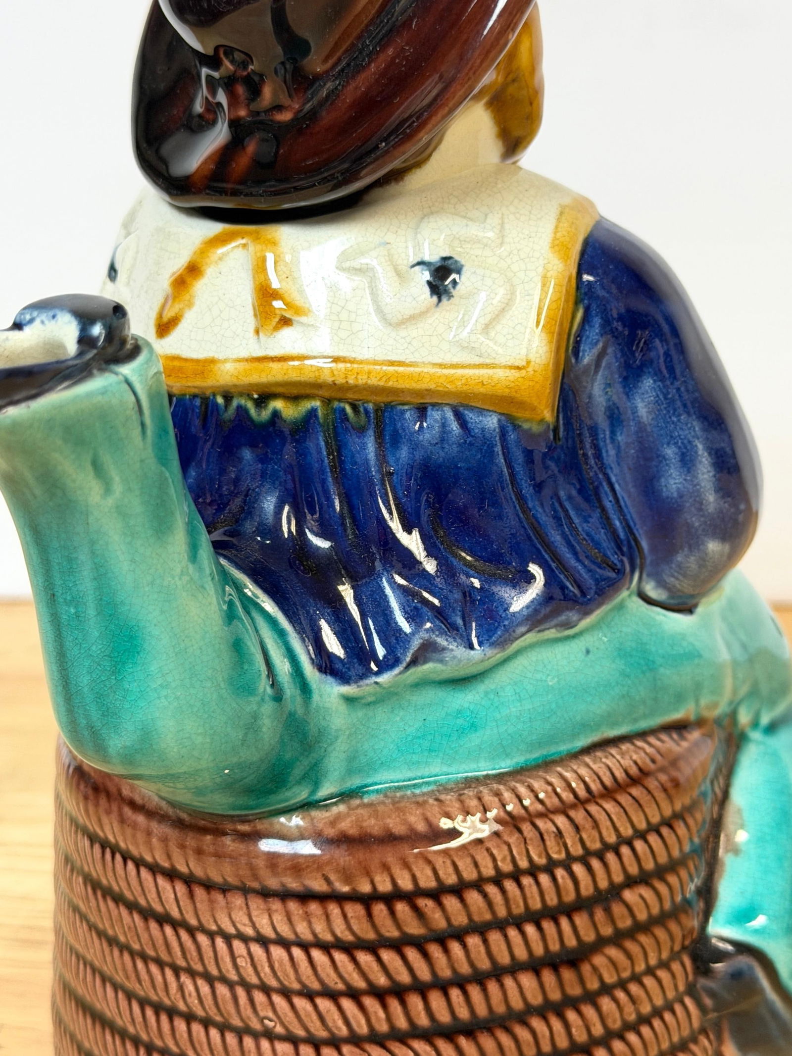 Victorian Majolica "Three-Legged Sailor" Teapot, Attributed William Brownfield - 14