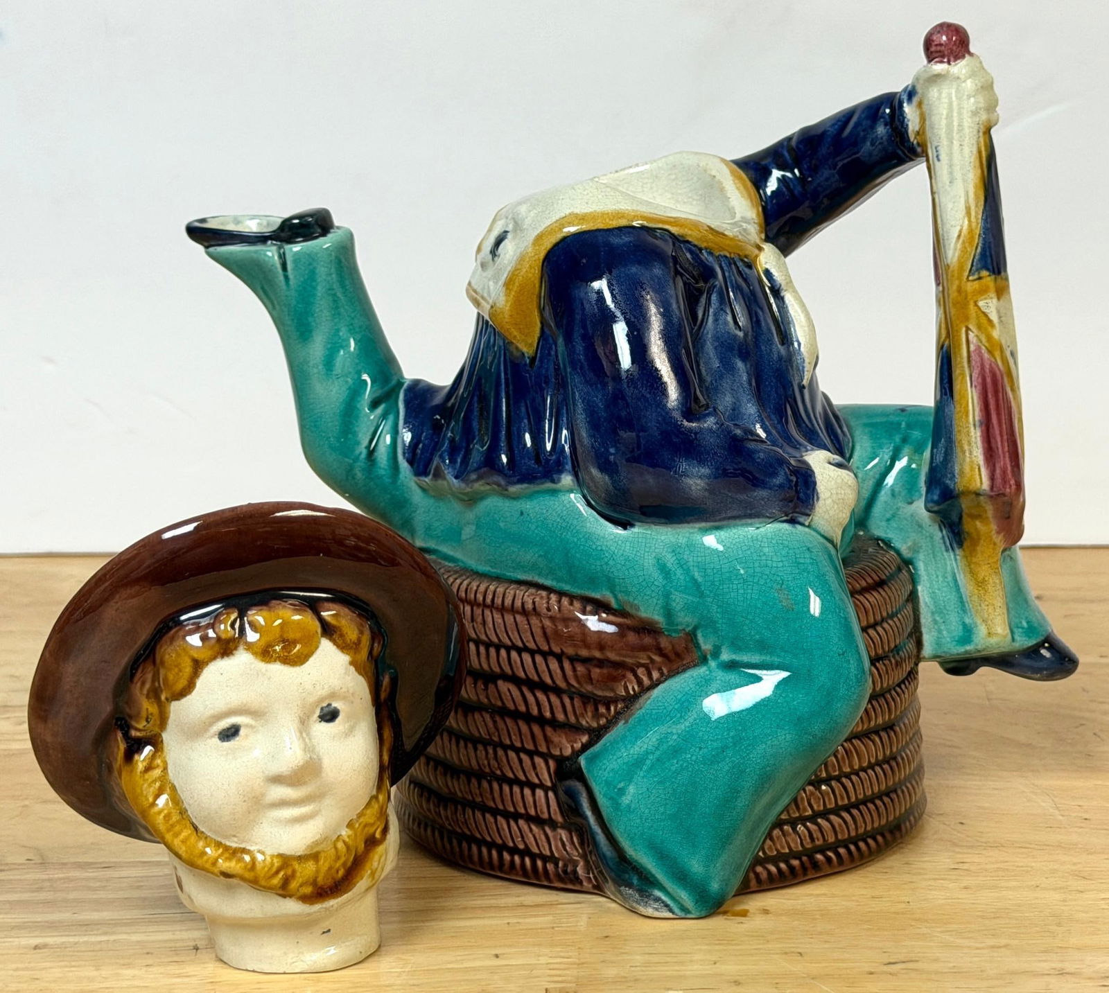 Victorian Majolica "Three-Legged Sailor" Teapot, Attributed William Brownfield - 15