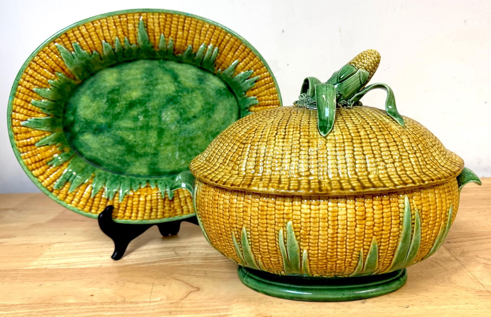 Portuguese Majolica Corn Motif Tureen & Platter, by José A. Cunha - 2