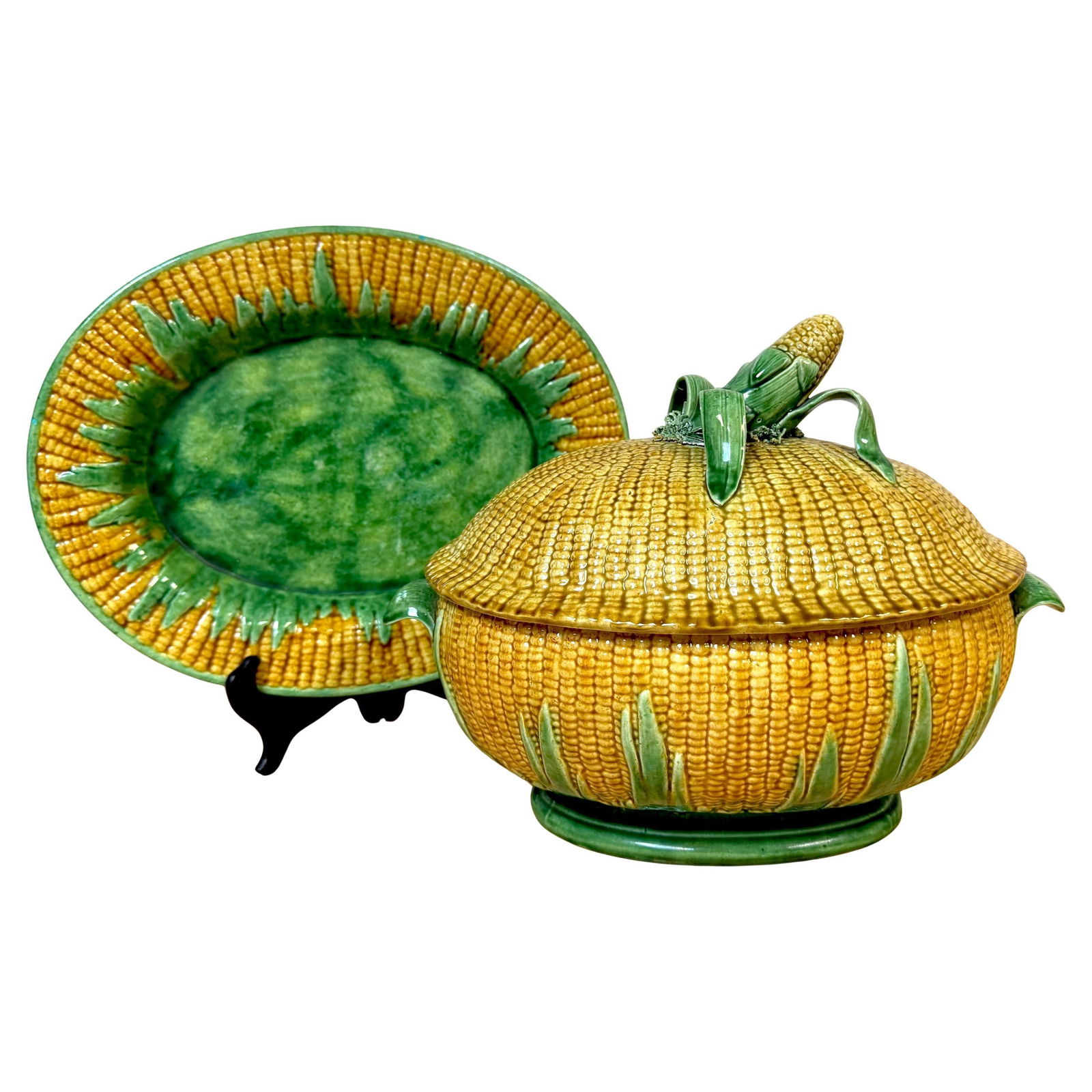 Portuguese Majolica Corn Motif Tureen & Platter, by José A. Cunha - 7