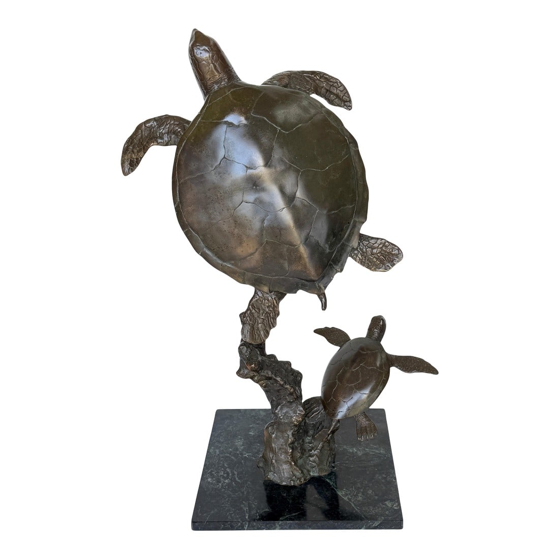 Monumental Bronze Sea Turtle Sculpture on Marble Base, Late 20th Century (1 of 18)