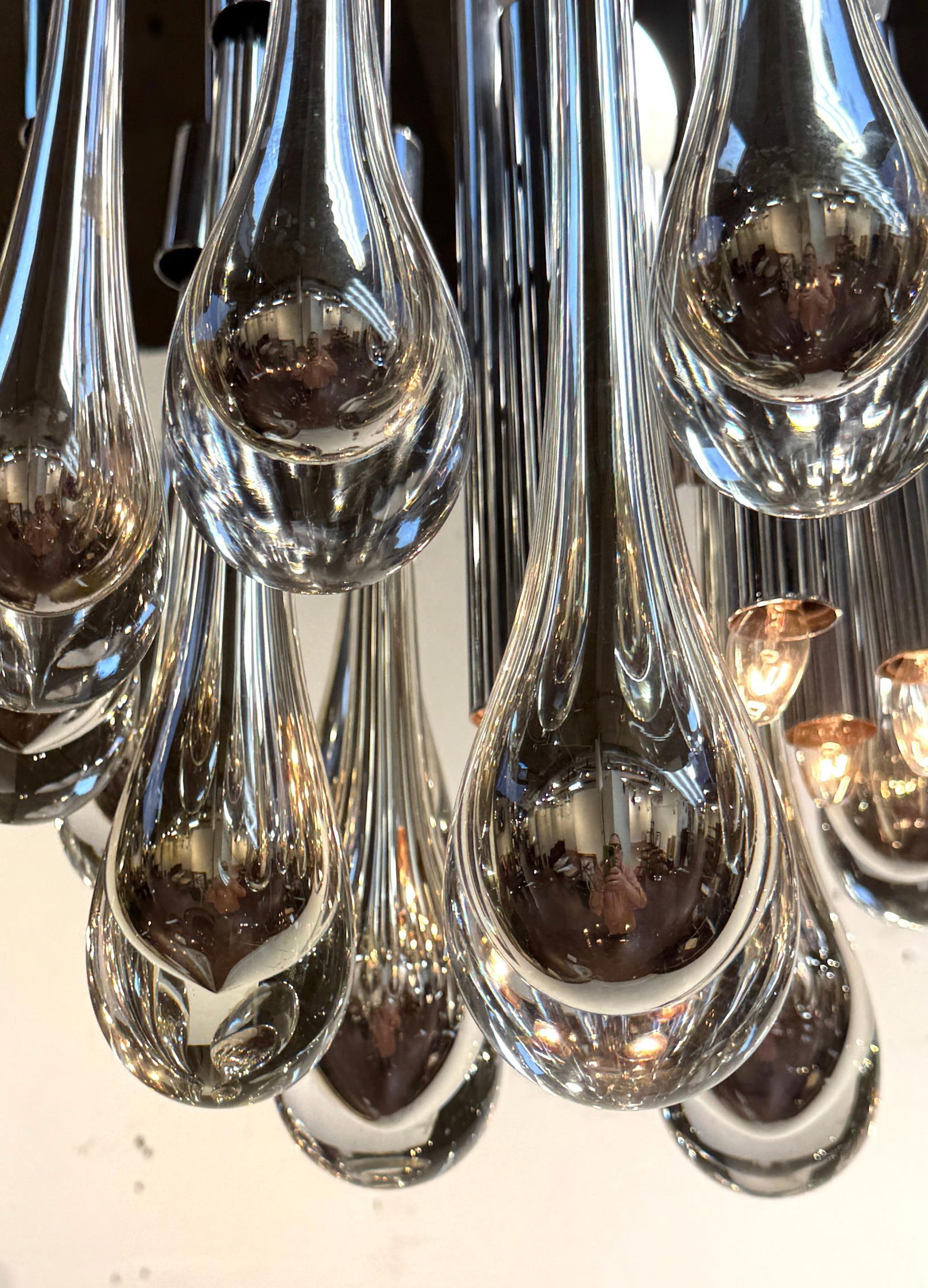 Mid Century Murano Silvered & Clear Glass Drop Chandelier, Attributed to Venini - 10