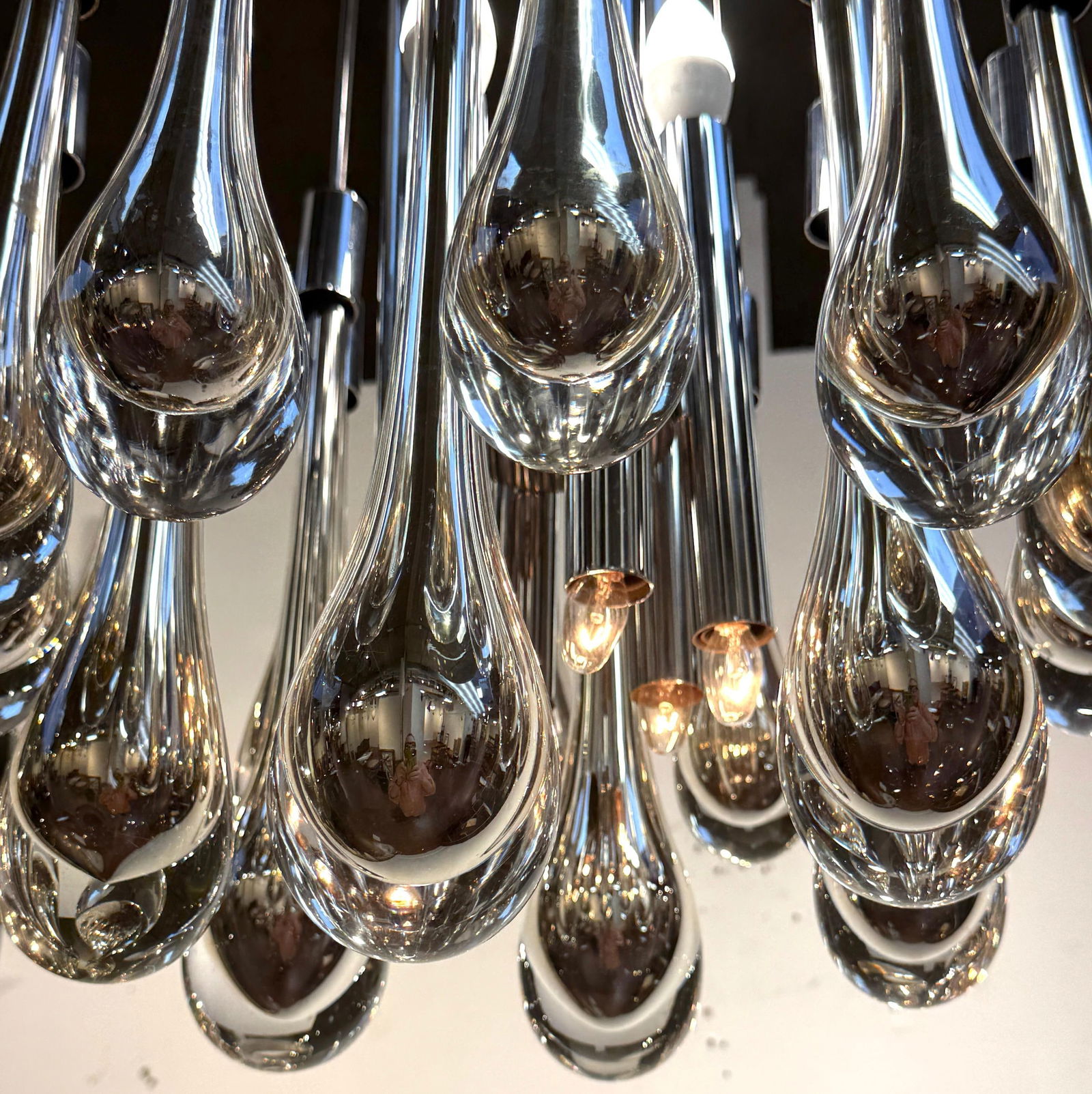 Mid Century Murano Silvered & Clear Glass Drop Chandelier, Attributed to Venini - 13
