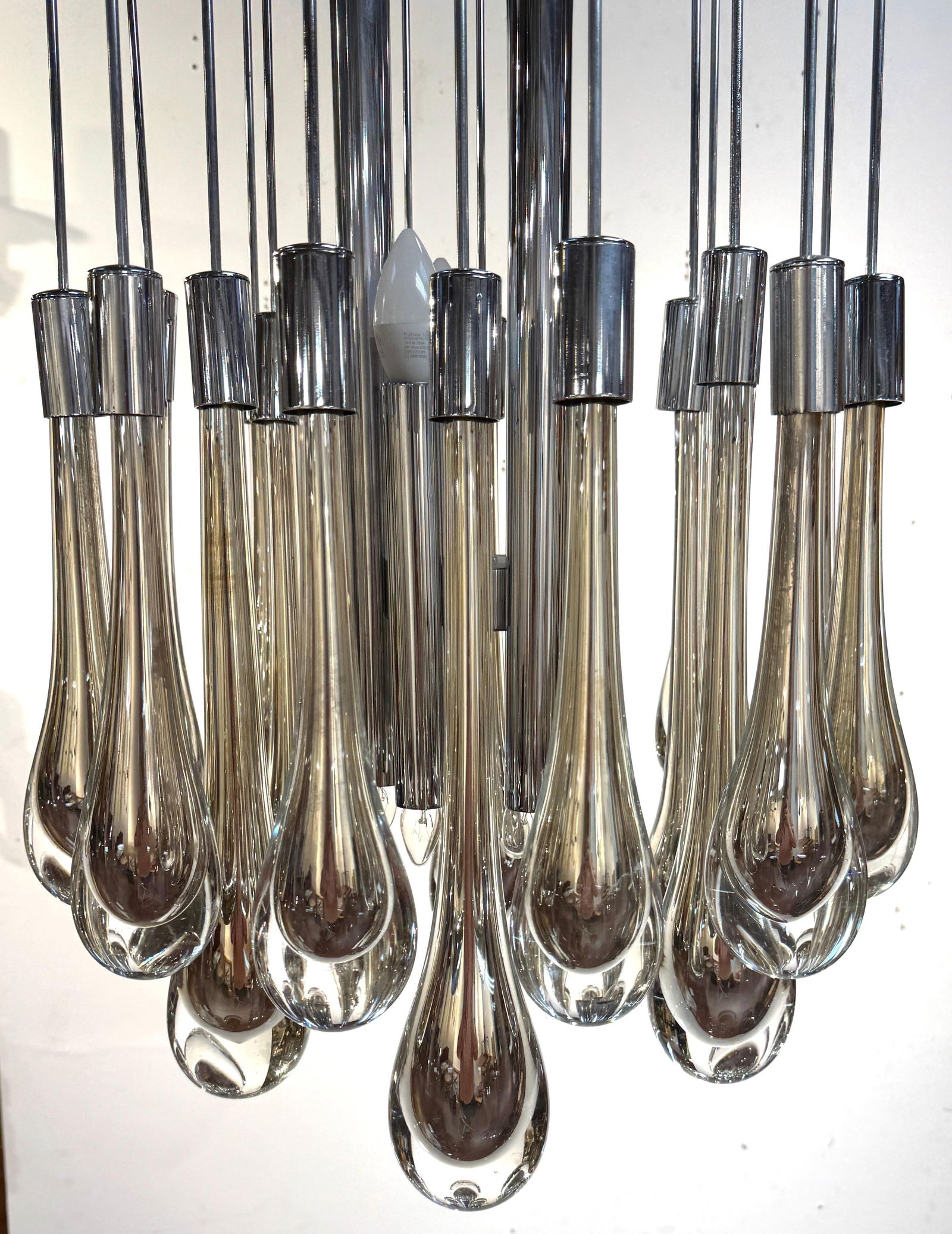 Mid Century Murano Silvered & Clear Glass Drop Chandelier, Attributed to Venini - 16