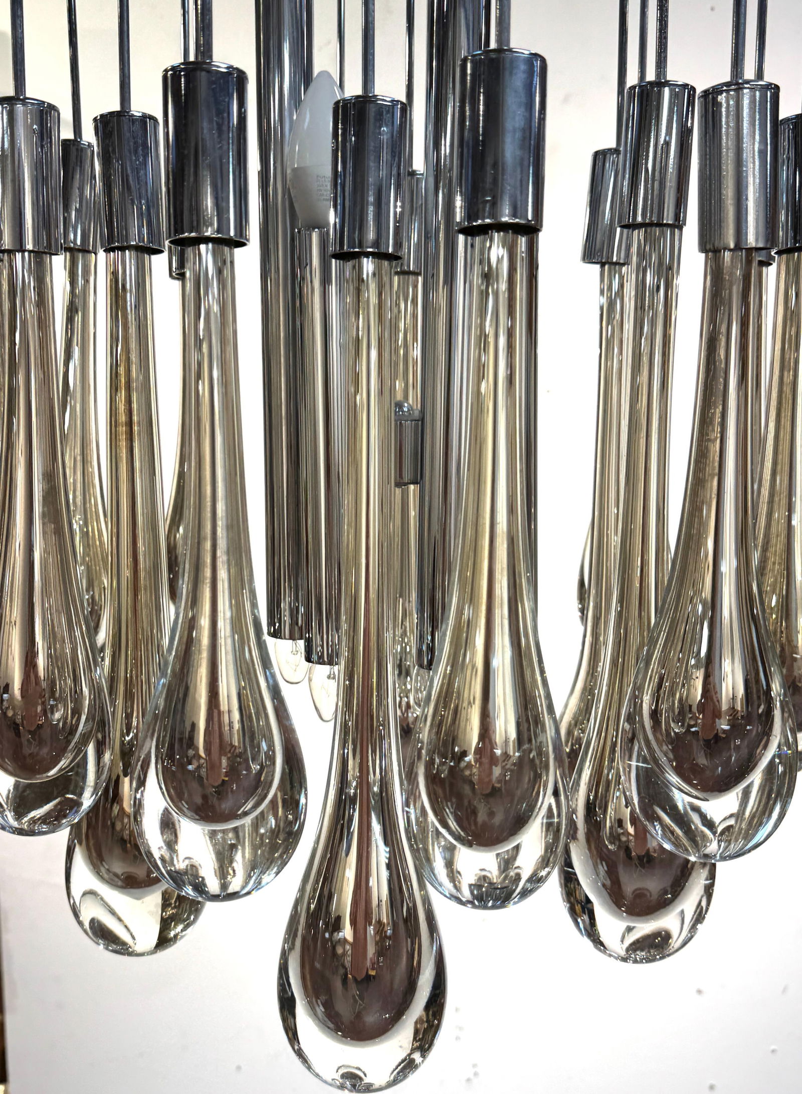 Mid Century Murano Silvered & Clear Glass Drop Chandelier, Attributed to Venini - 18