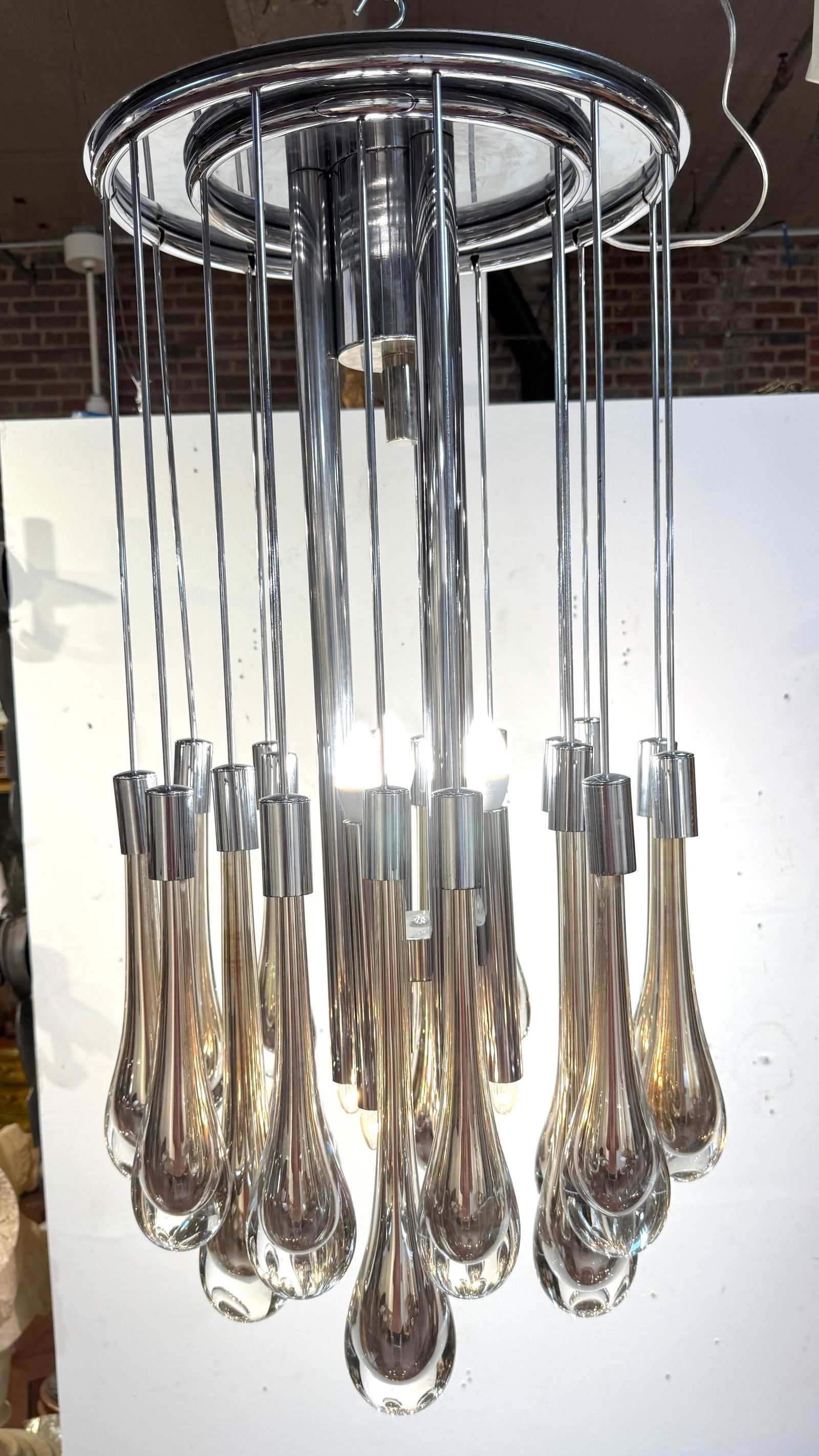 Mid Century Murano Silvered & Clear Glass Drop Chandelier, Attributed to Venini - 4