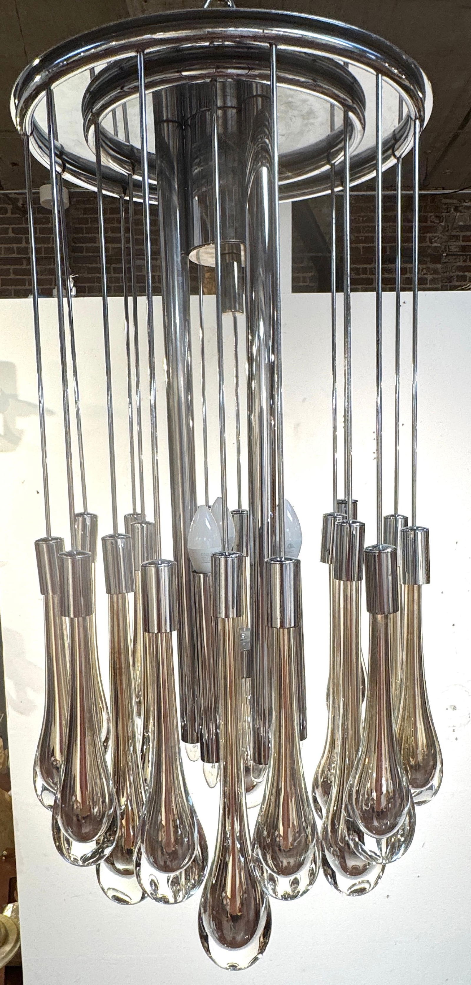 Mid Century Murano Silvered & Clear Glass Drop Chandelier, Attributed to Venini - 6