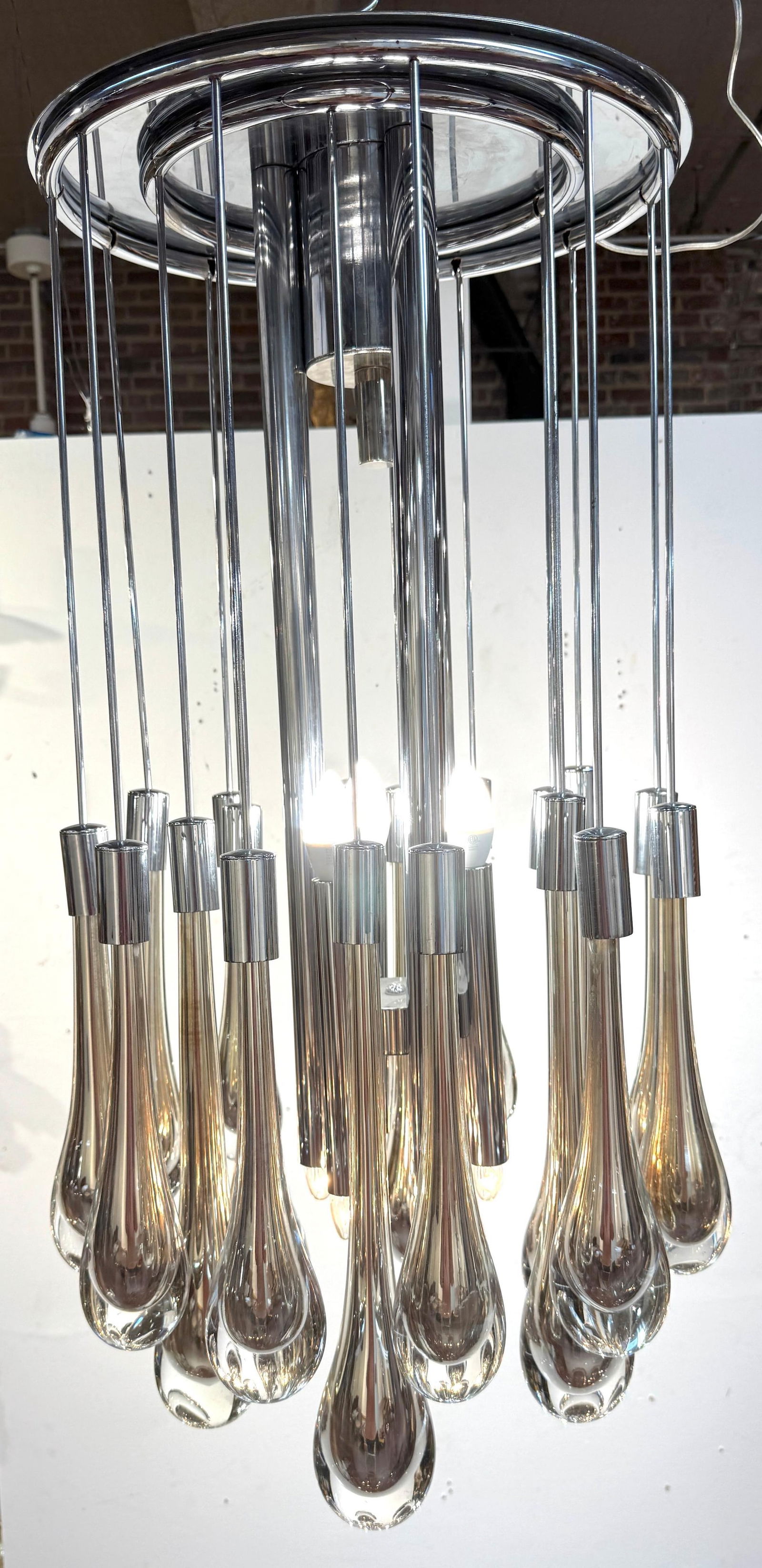 Mid Century Murano Silvered & Clear Glass Drop Chandelier, Attributed to Venini - 7