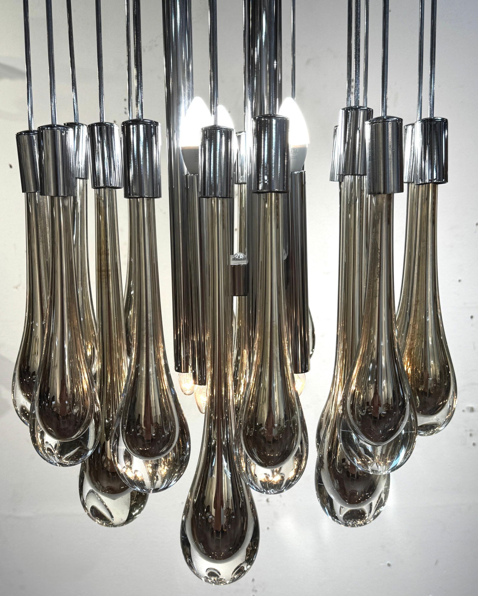 Mid Century Murano Silvered & Clear Glass Drop Chandelier, Attributed to Venini - 8