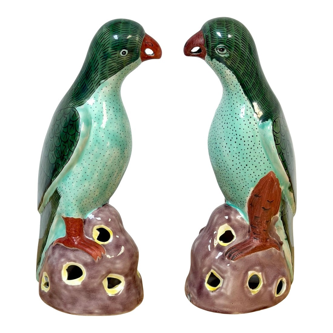 Pair 20th Century Chinese Export Famille Verte Porcelain Parrots, Kangxi Style (1 of 18)