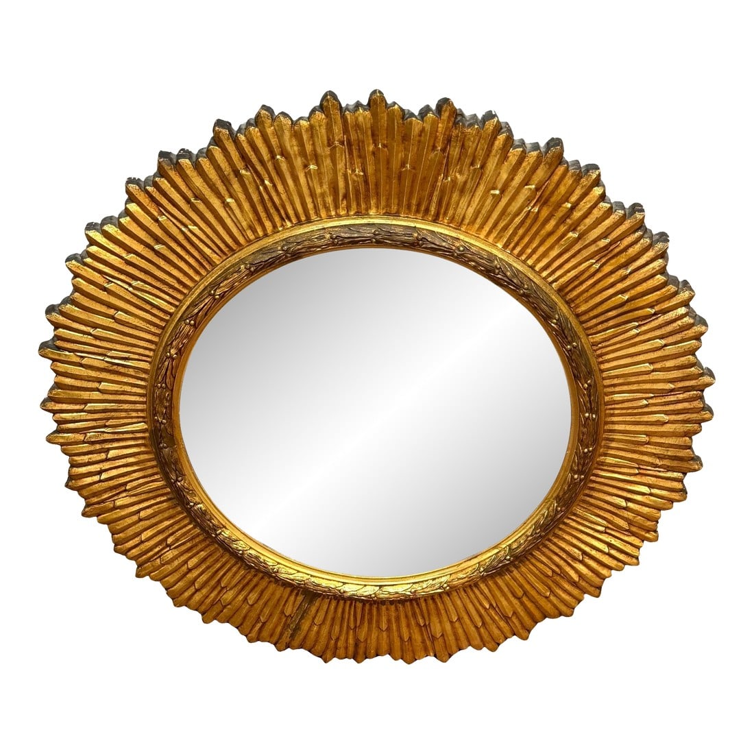 Mid-Century Italian Carved Giltwood Sunburst Mirror with Convex Glass, C. 1950s (1 of 18)