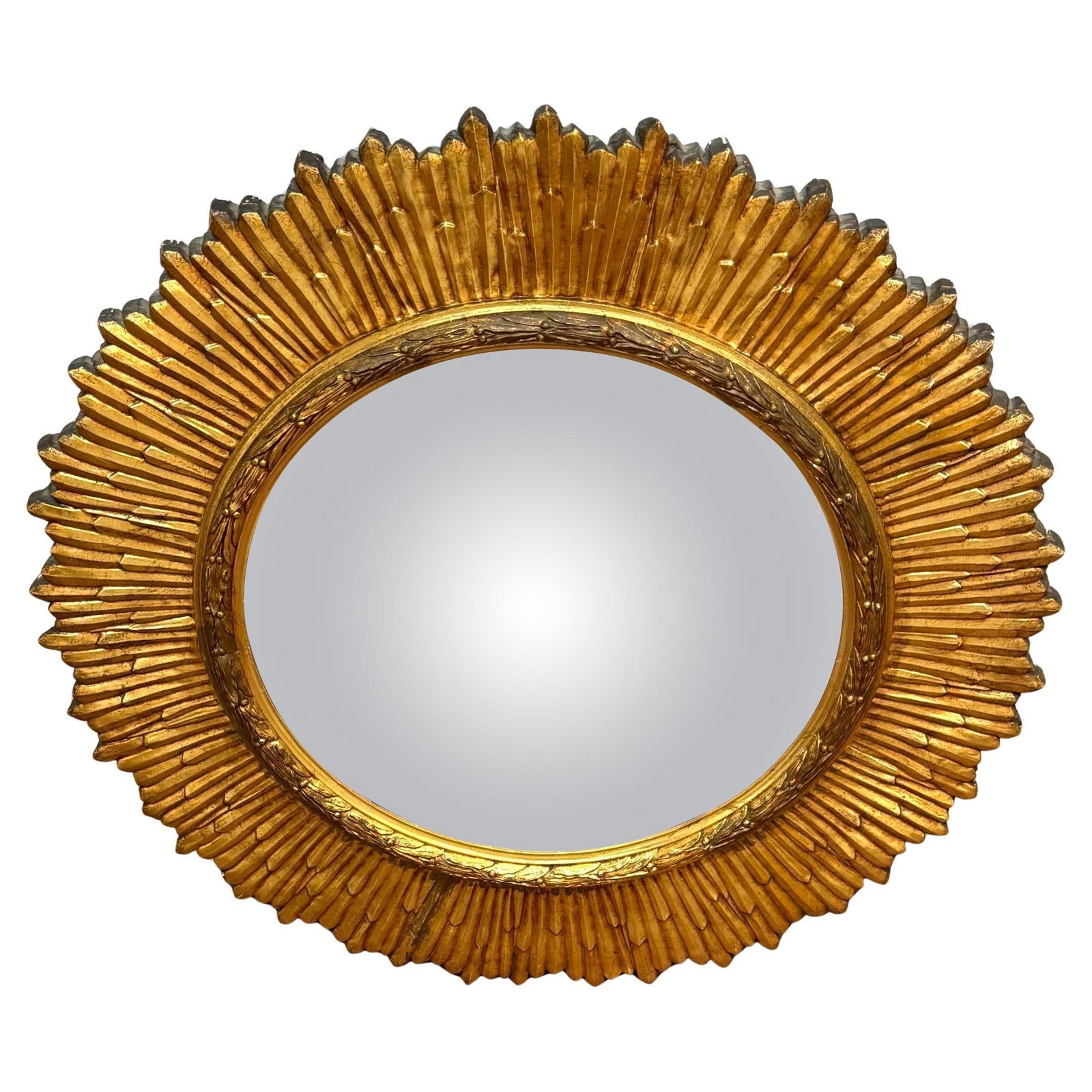 Mid-Century Italian Carved Giltwood Sunburst Mirror with Convex Glass, C. 1950s - 4