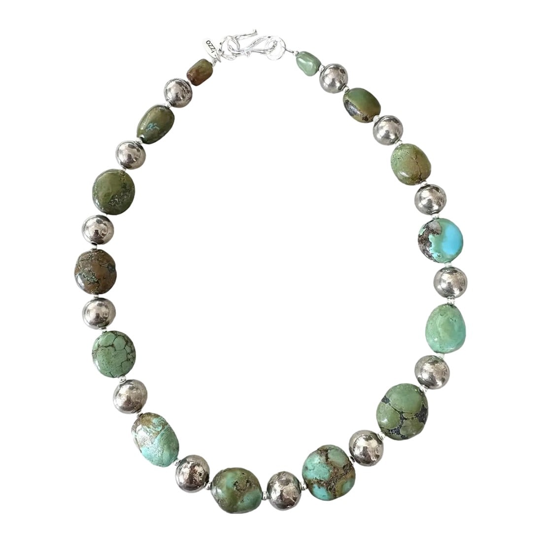 18" Tibetan Turquoise and Silver Beaded Necklace by Matthew Izzo (1 of 3)