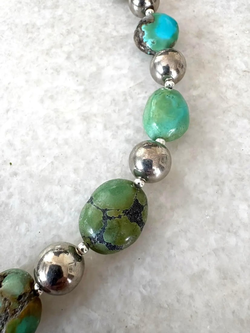 18" Tibetan Turquoise and Silver Beaded Necklace by Matthew Izzo - 3