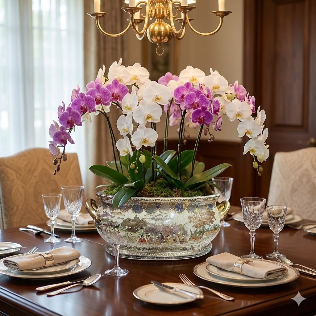 Porcelain Oriental Golden Color Satsuma Graphic Oval Pot - 4