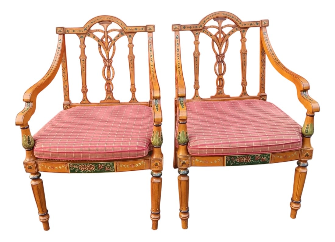 1950s A Touch of Neoclassical Elegance: Pair of English Adam Style Armchairs (1 of 12)