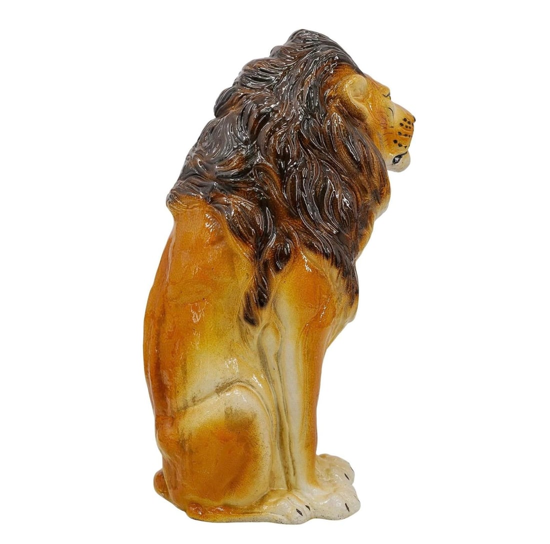 Mid 20th Century Italian Majolica Pottery Guardian Lion Statue - 3