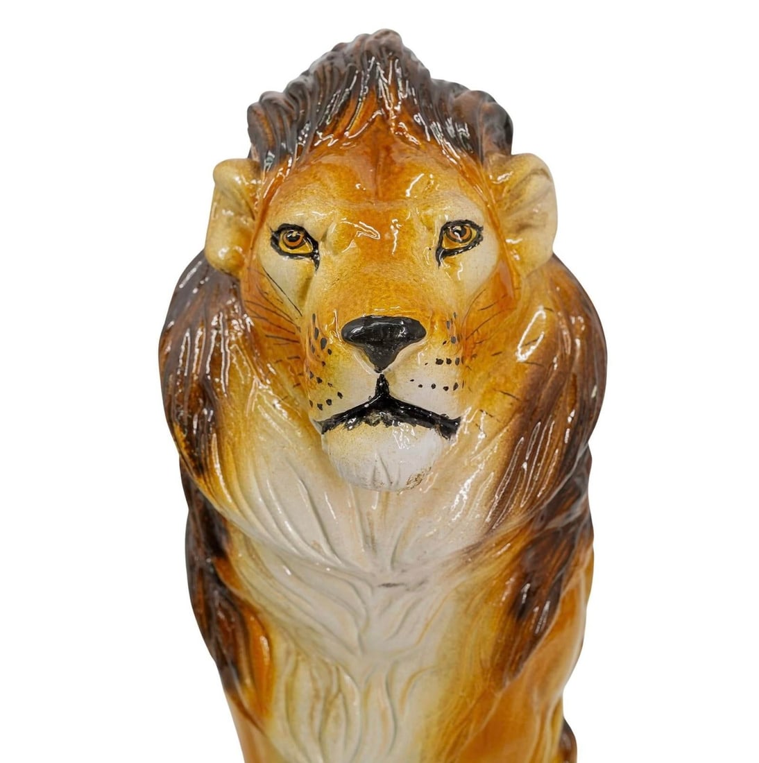 Mid 20th Century Italian Majolica Pottery Guardian Lion Statue - 4