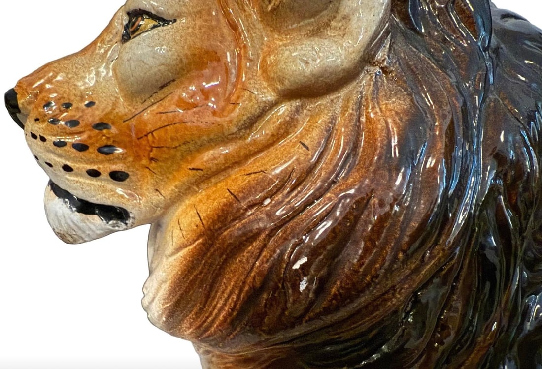 Mid 20th Century Italian Majolica Pottery Guardian Lion Statue - 6