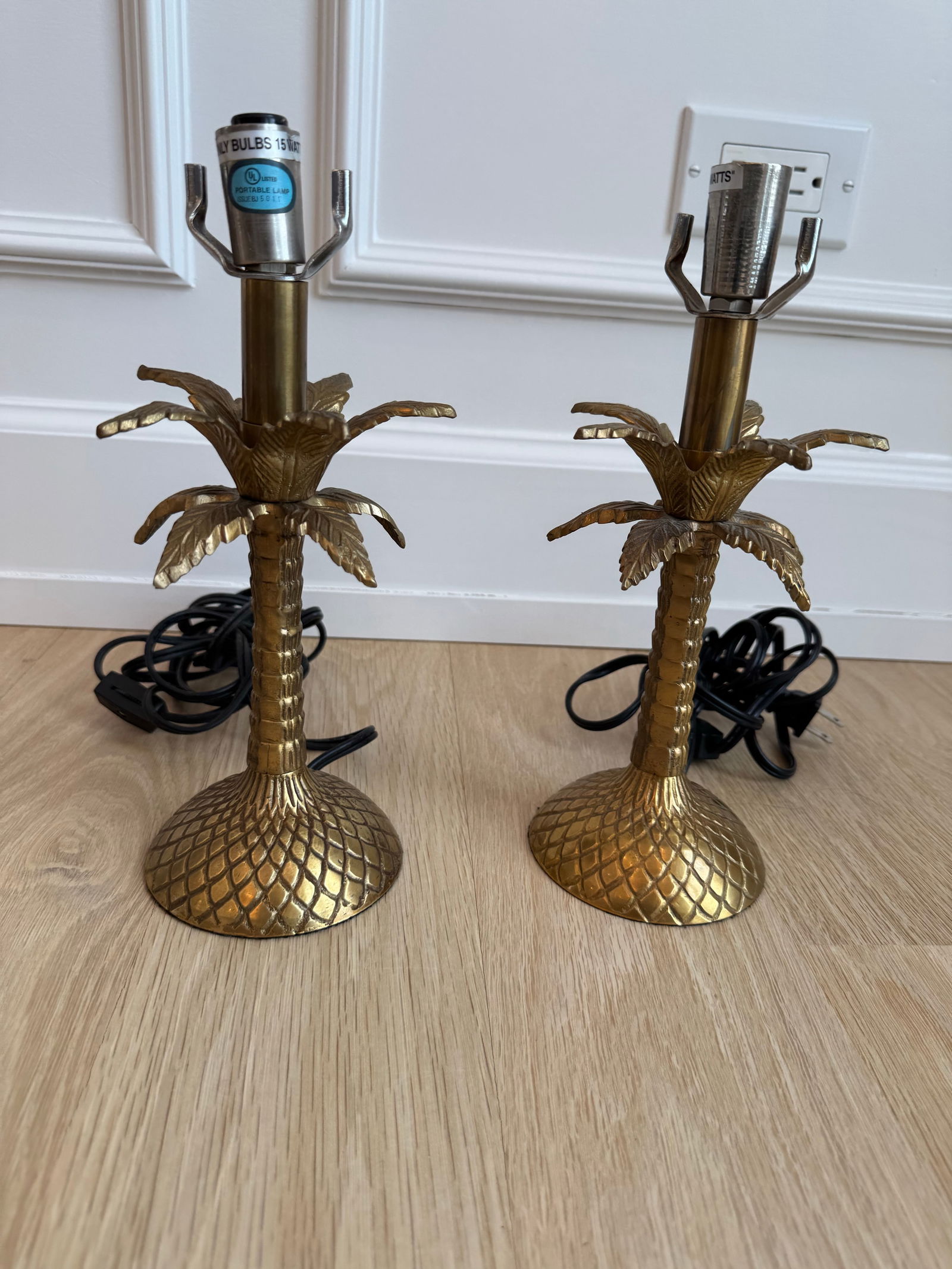 Small Heavy Cast Brass Palm Tree Table Lamps – Pair - 4