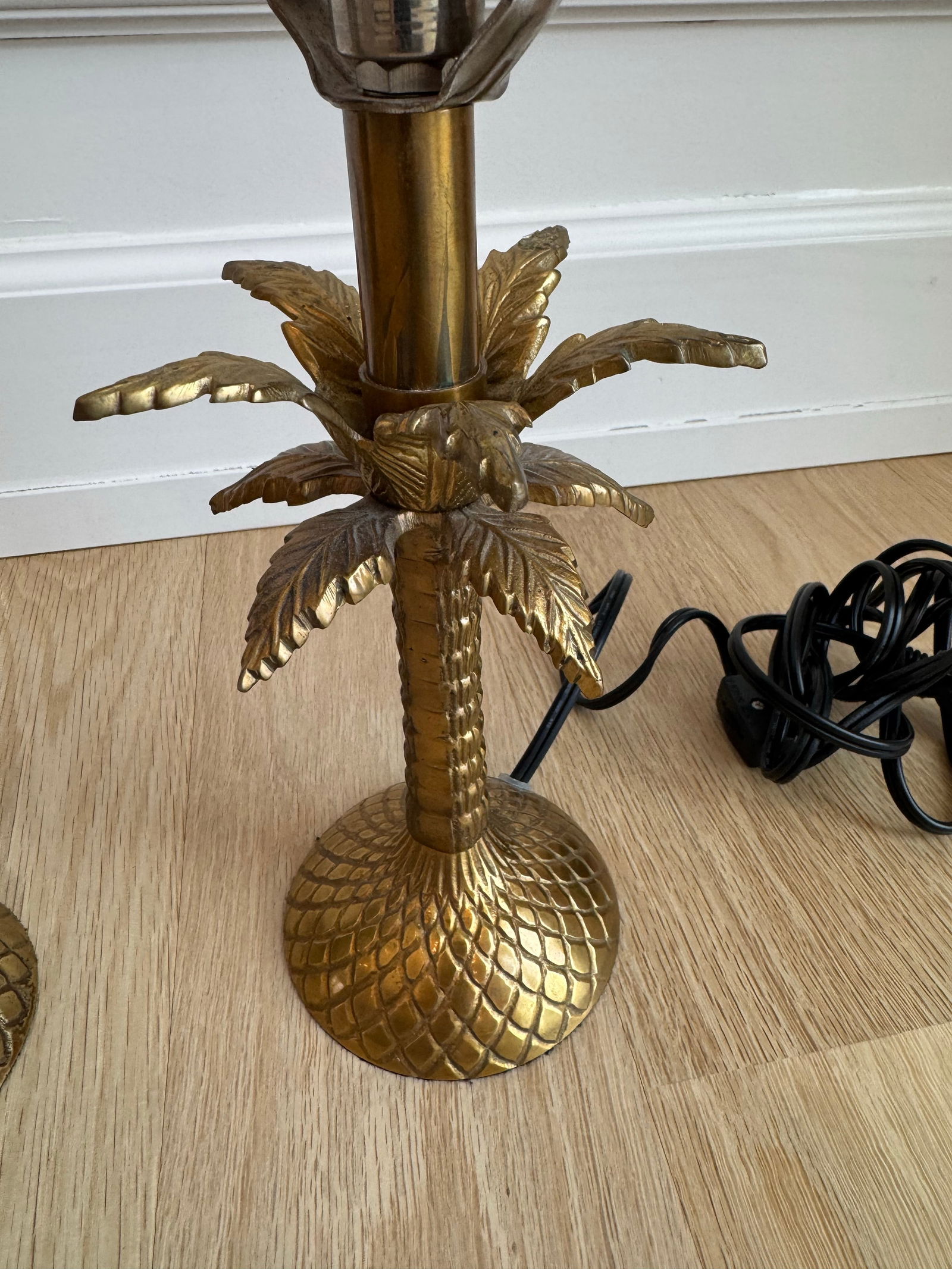 Small Heavy Cast Brass Palm Tree Table Lamps – Pair - 5