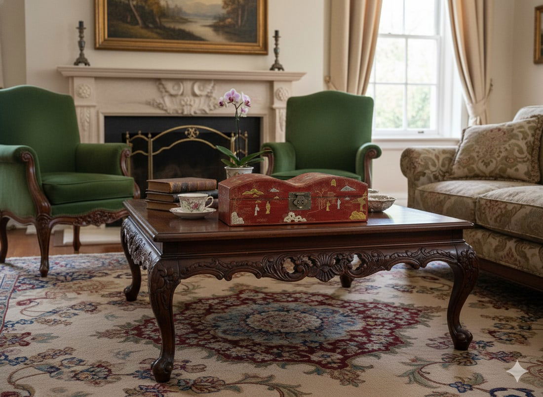 Red Lacquer Chinoiserie-Style Gold Silver Scenery Graphic Rectangular Box - 8