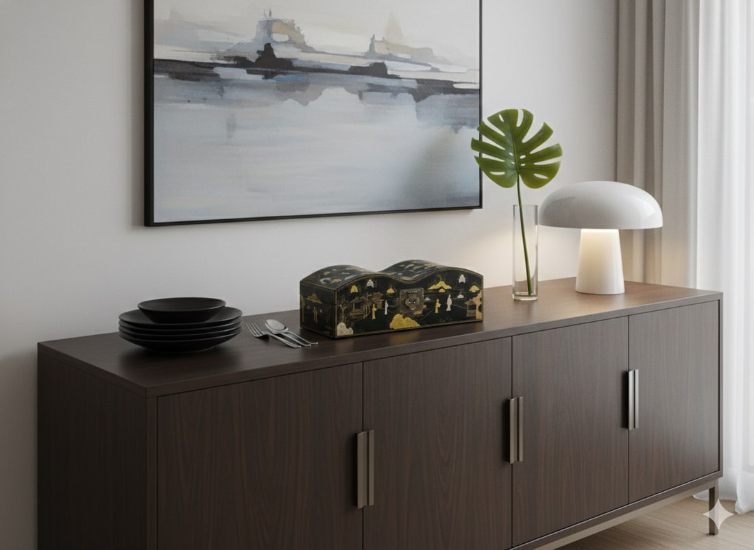 Black Lacquer Chinoiserie-Style Gold Silver Scenery Graphic Rectangular Box - 13